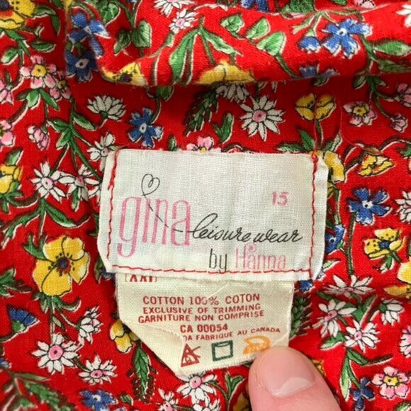 Vintage Gina Leisurewear by Hanna Shirt Womens Juniors Red Floral 70s Tie Front - Picture 6 of 7